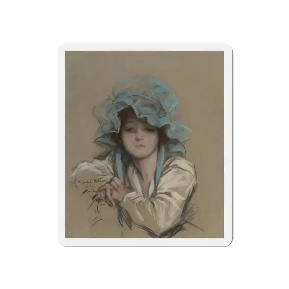 Girl with Blue Bonnet, Good Housekeeping magazine cover, July 1917 (Magazine Illustration) Refrigerator Magnet 5 Inch Die-Cut - The Sticker Space