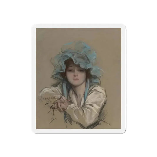 Girl with Blue Bonnet, Good Housekeeping magazine cover, July 1917 (Magazine Illustration) Refrigerator Magnet 6 Inch Die-Cut - The Sticker Space