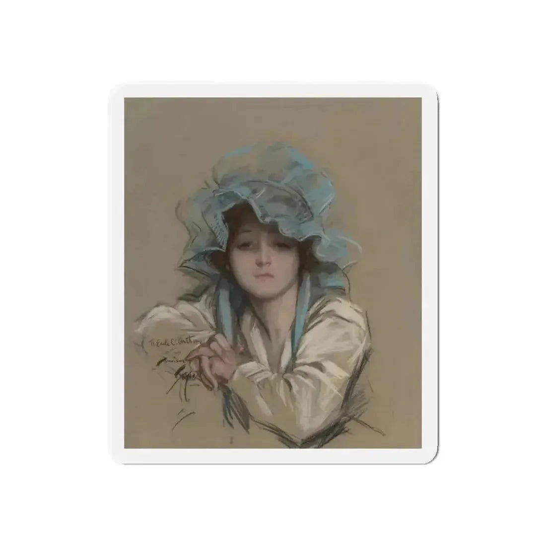Girl with Blue Bonnet, Good Housekeeping magazine cover, July 1917 (Magazine Illustration) Refrigerator Magnet - The Sticker Space