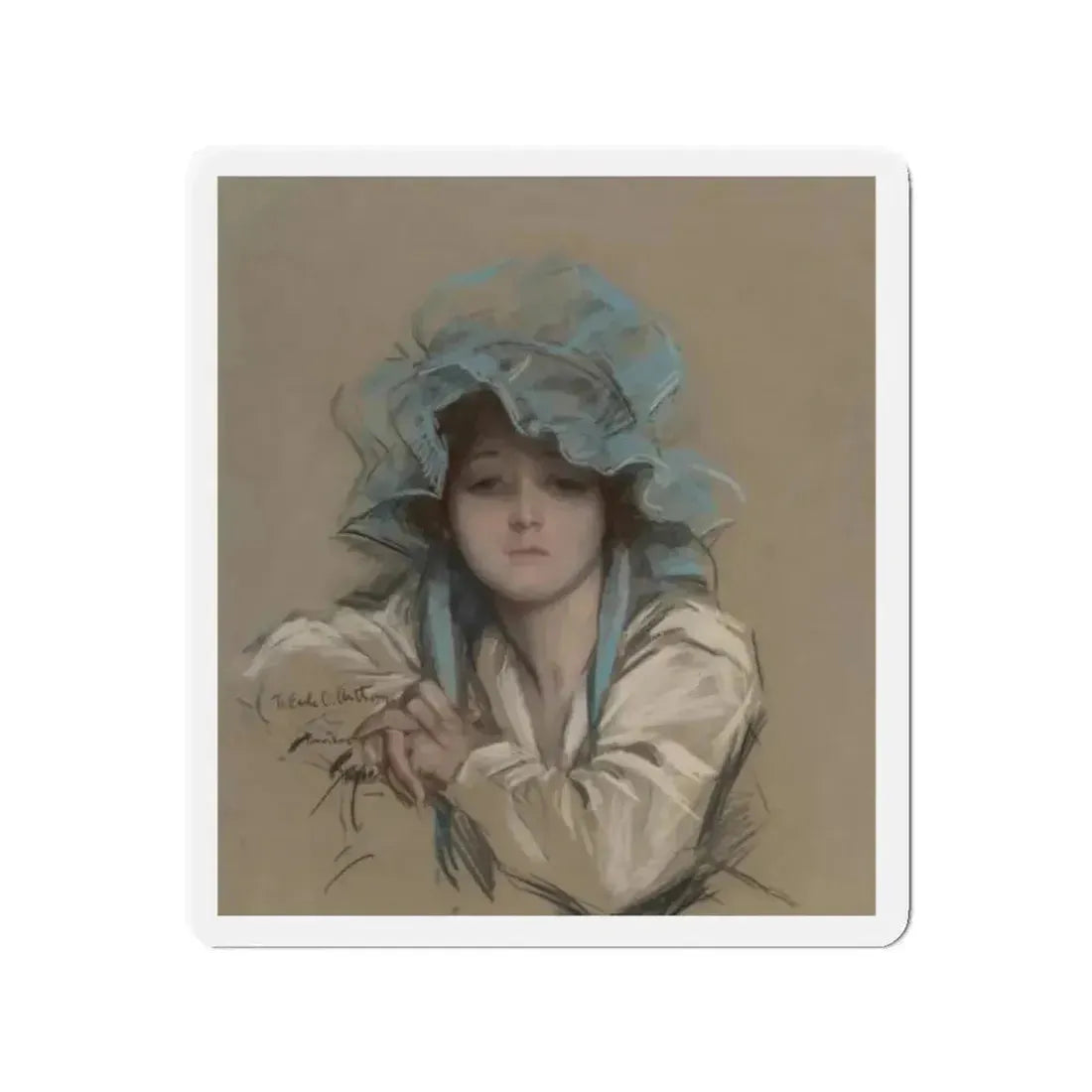 Girl with Blue Bonnet, Good Housekeeping magazine cover, July 1917 (Magazine Illustration) Refrigerator Magnet - The Sticker Space