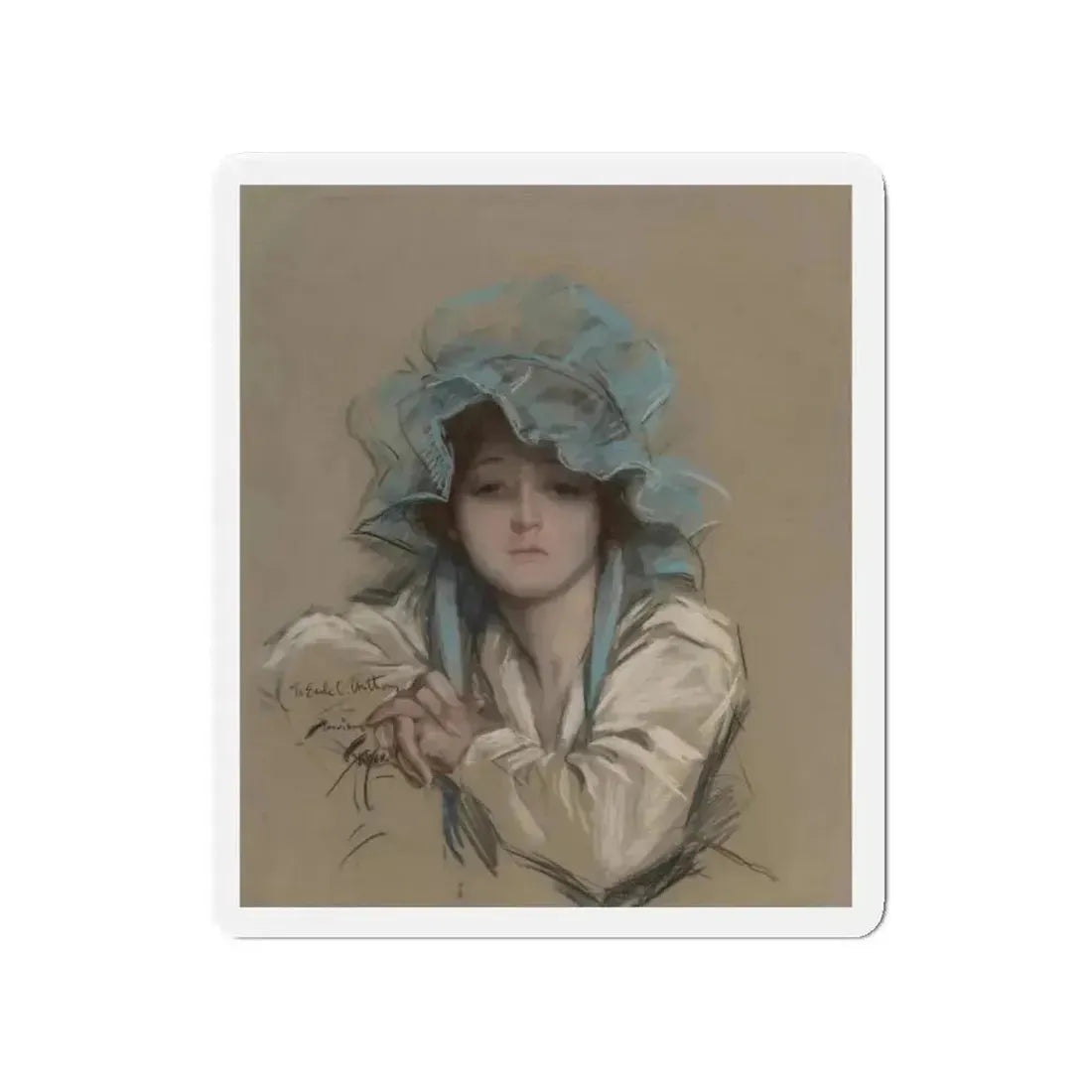 Girl with Blue Bonnet, Good Housekeeping magazine cover, July 1917 (Magazine Illustration) Refrigerator Magnet - The Sticker Space