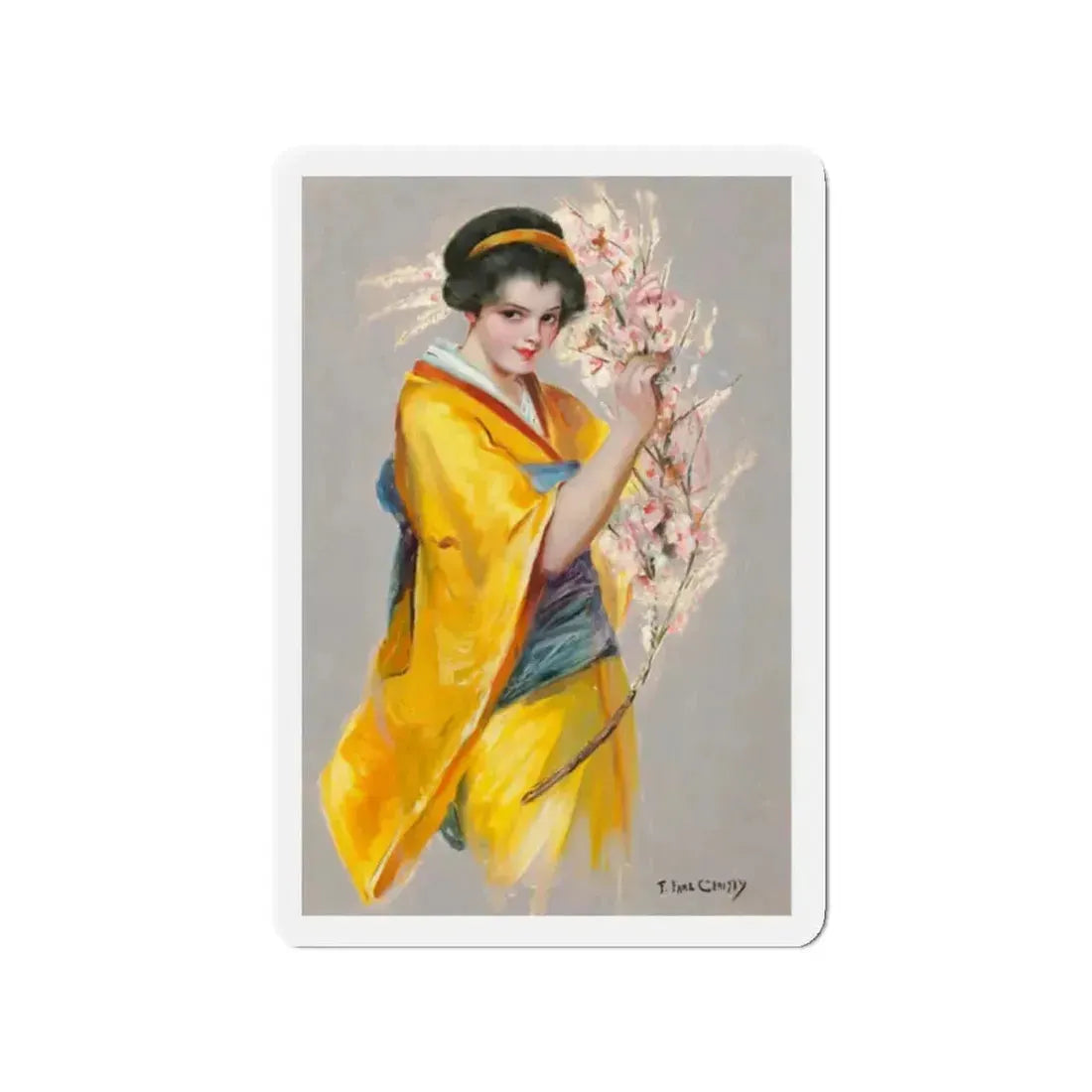 Girl with Cherry Blossoms (Magazine Illustration) Refrigerator Magnet 2 Inch Die-Cut - The Sticker Space