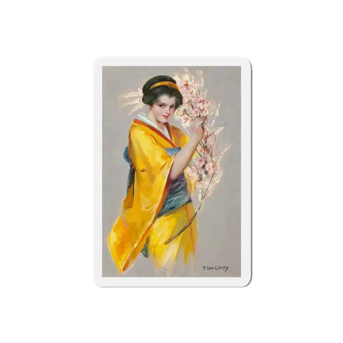 Girl with Cherry Blossoms (Magazine Illustration) Refrigerator Magnet 6 Inch Die-Cut - The Sticker Space