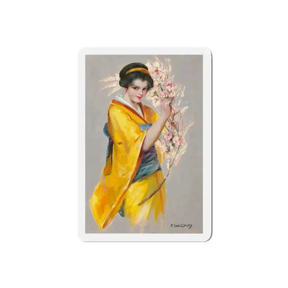 Girl with Cherry Blossoms (Magazine Illustration) Refrigerator Magnet - The Sticker Space