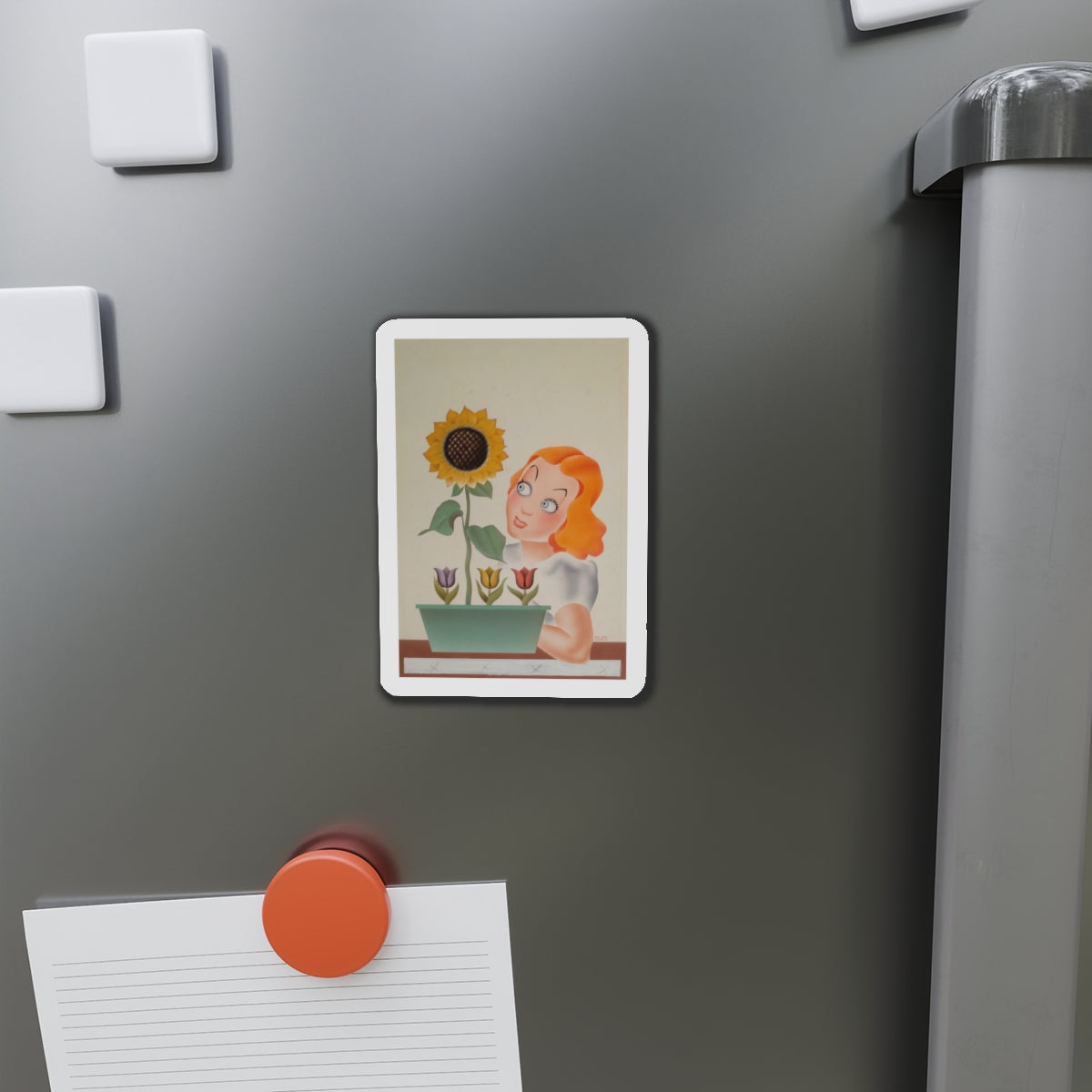 Girl with Flowers, magazine illustration (Magazine Illustration) Refrigerator Magnet-The Sticker Space