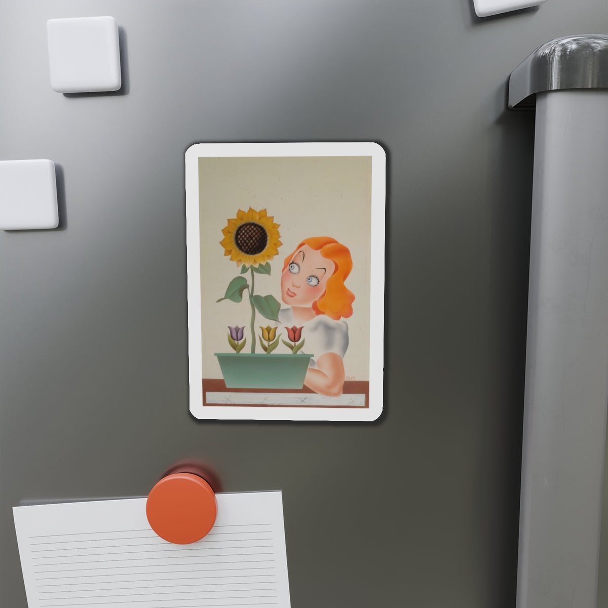 Girl with Flowers, magazine illustration (Magazine Illustration) Refrigerator Magnet-The Sticker Space