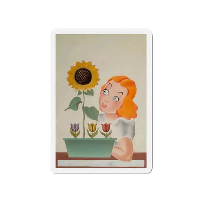 Girl with Flowers, magazine illustration (Magazine Illustration) Refrigerator Magnet 4 Inch Die-Cut - The Sticker Space