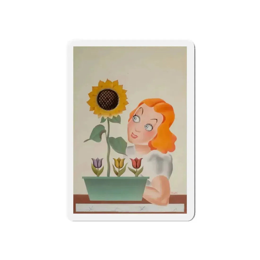 Girl with Flowers, magazine illustration (Magazine Illustration) Refrigerator Magnet 6 Inch Die-Cut - The Sticker Space