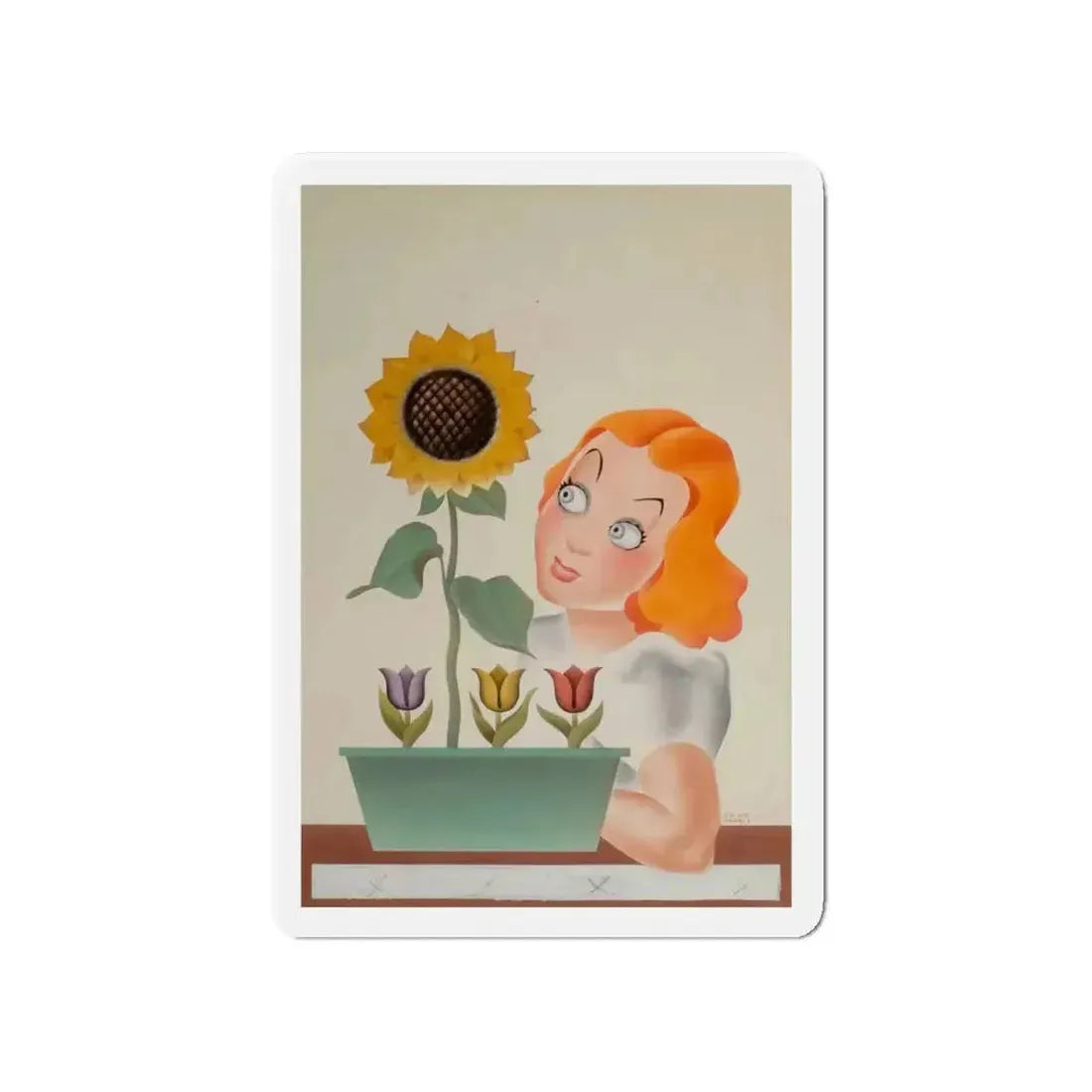 Girl with Flowers, magazine illustration (Magazine Illustration) Refrigerator Magnet - The Sticker Space