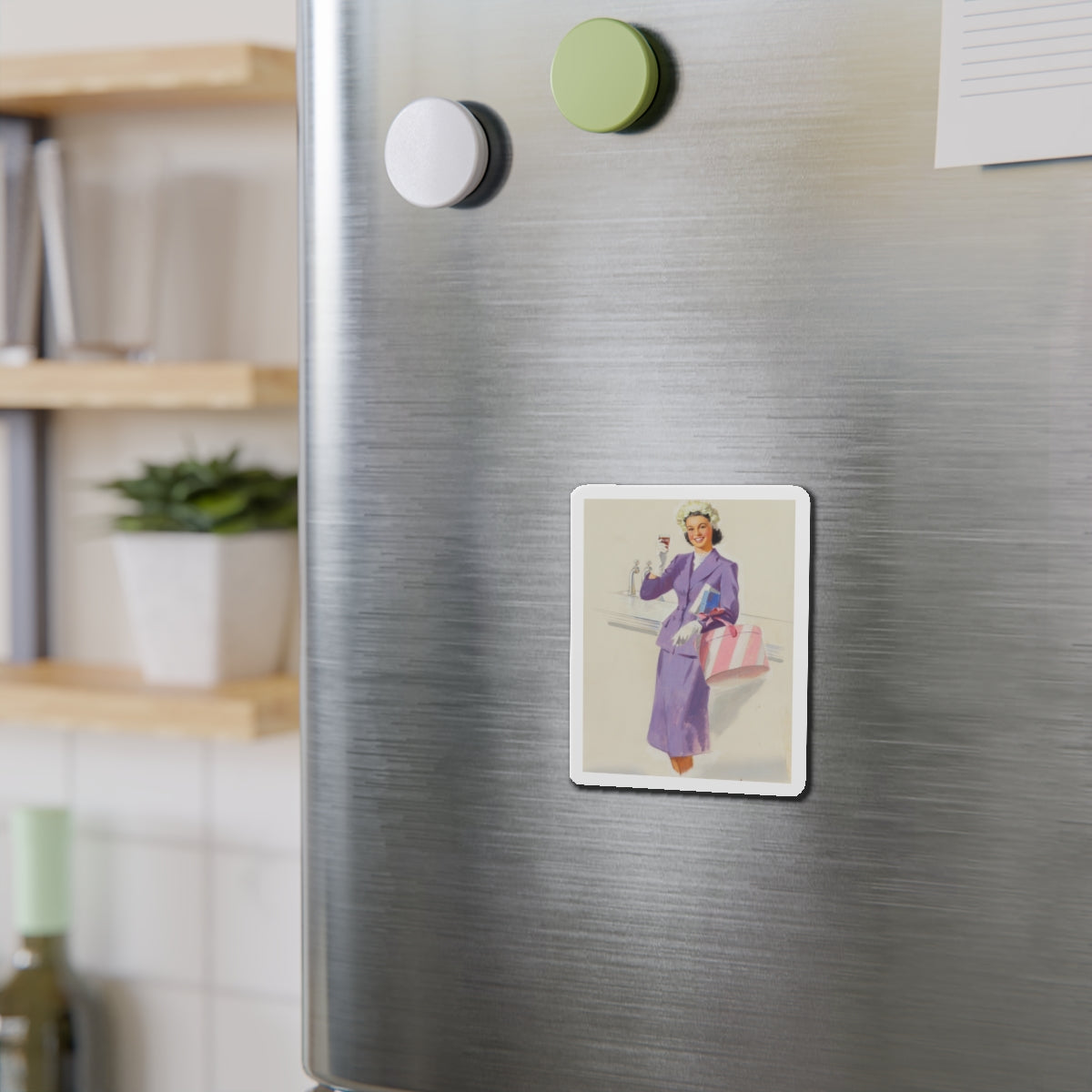 Girl with Hat Box, Coca-Cola advertisement (Magazine Illustration) Refrigerator Magnet-The Sticker Space