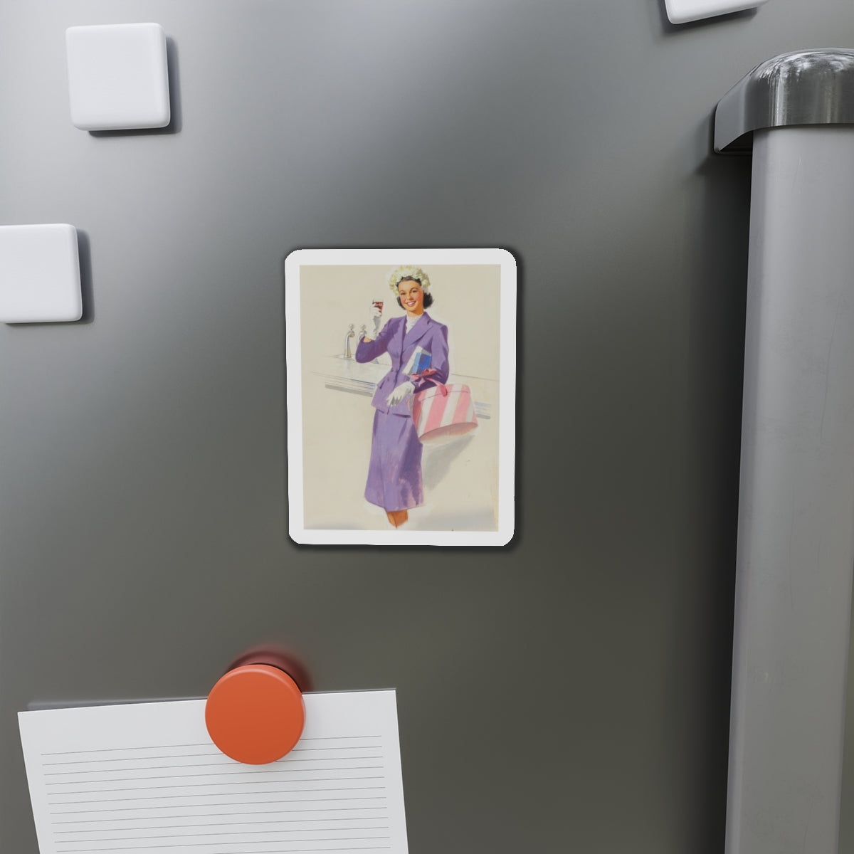 Girl with Hat Box, Coca-Cola advertisement (Magazine Illustration) Refrigerator Magnet-The Sticker Space