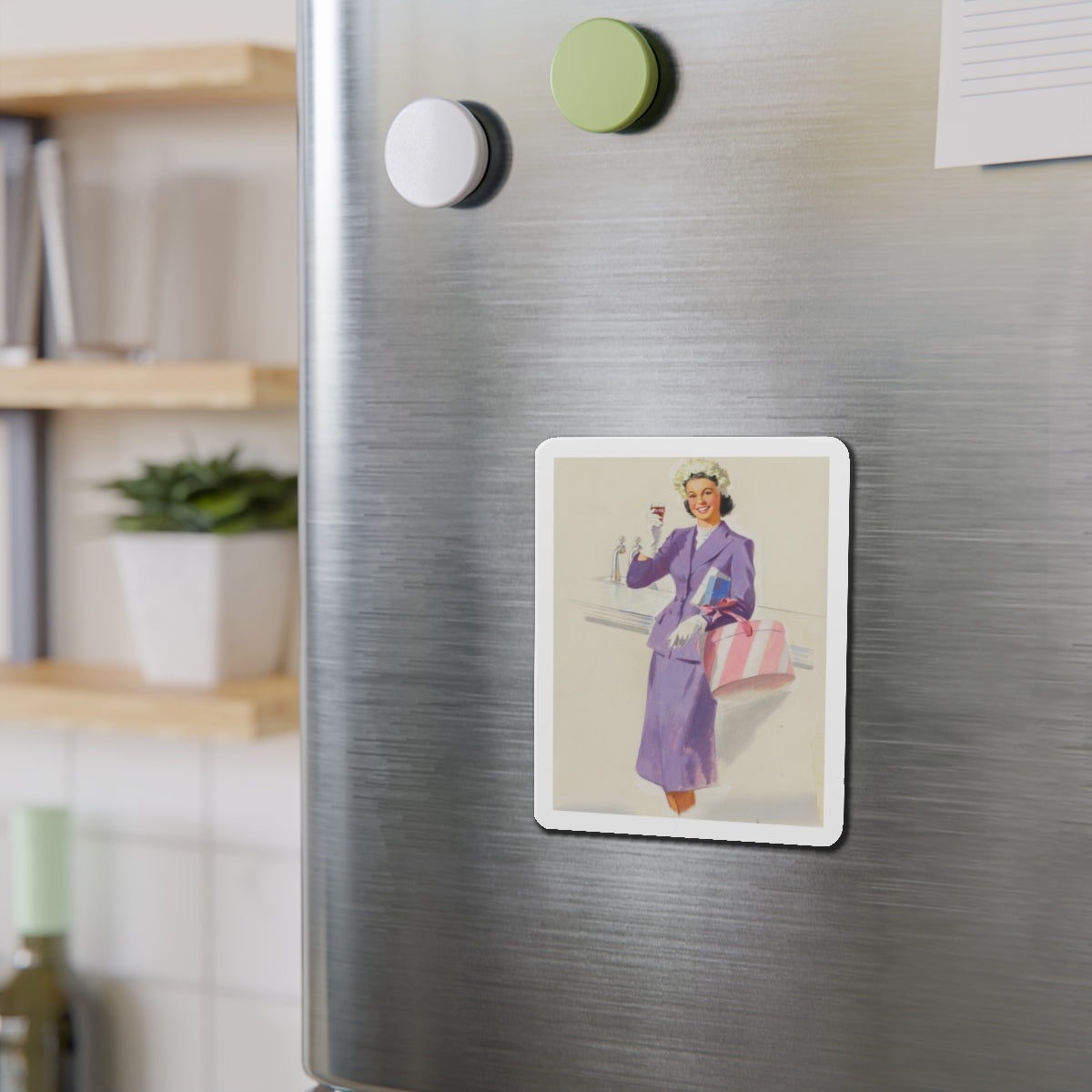 Girl with Hat Box, Coca-Cola advertisement (Magazine Illustration) Refrigerator Magnet-The Sticker Space