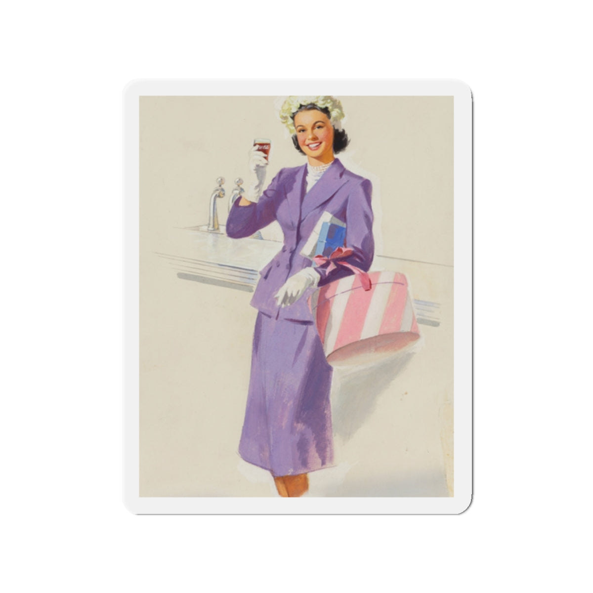 Girl with Hat Box, Coca-Cola advertisement (Magazine Illustration) Refrigerator Magnet-2" x 2"-The Sticker Space