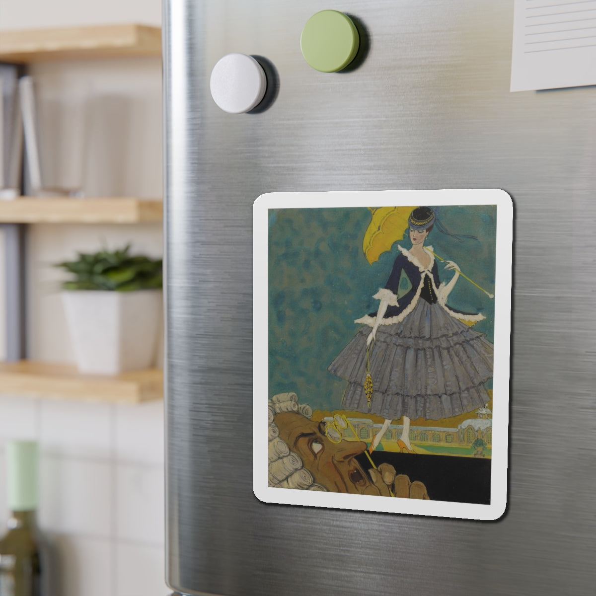 Girl with Parasol (Magazine Illustration) Refrigerator Magnet-The Sticker Space