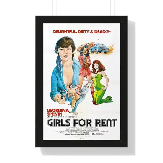 GIRLS FOR RENT 1974 - Framed Movie Poster 16″ x 24″ Black - The Sticker Space