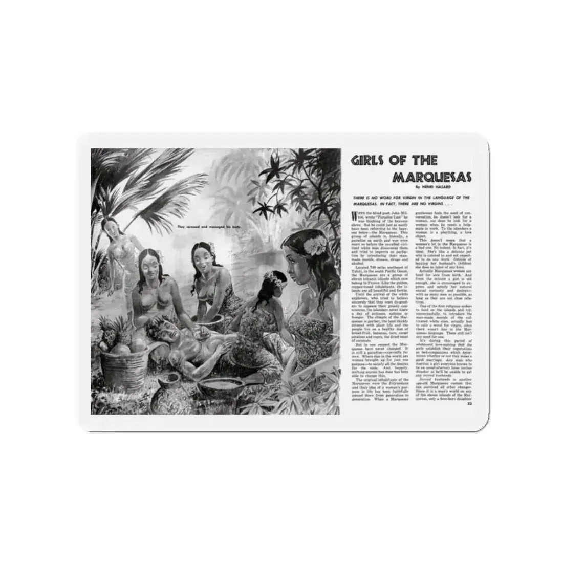 Girls Of The Marquesas, Rage for Men, September 1960 (Magazine Illustration) Refrigerator Magnet 2 Inch Die-Cut - The Sticker Space