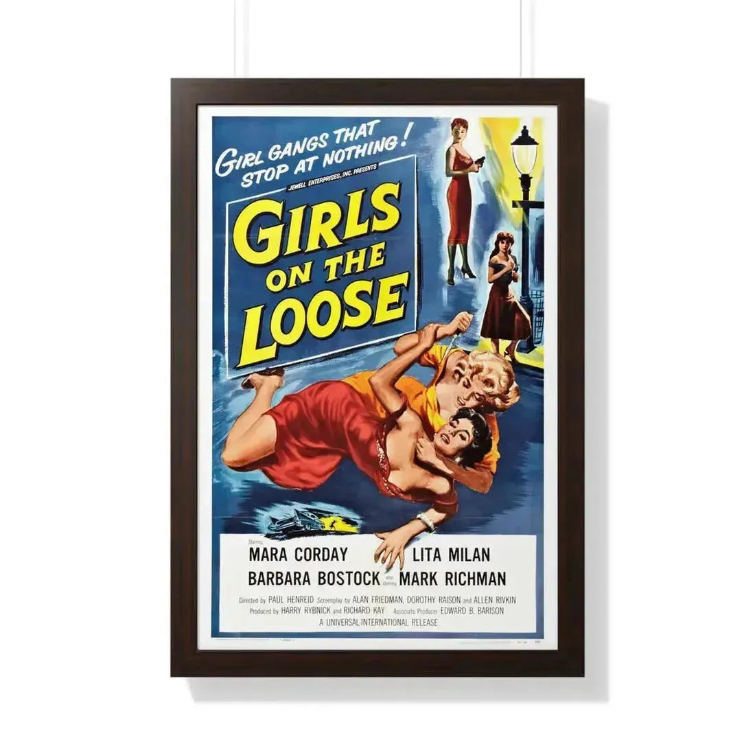 GIRLS ON THE LOOSE 1958 - Framed Movie Poster 20" x 30" Walnut - The Sticker Space