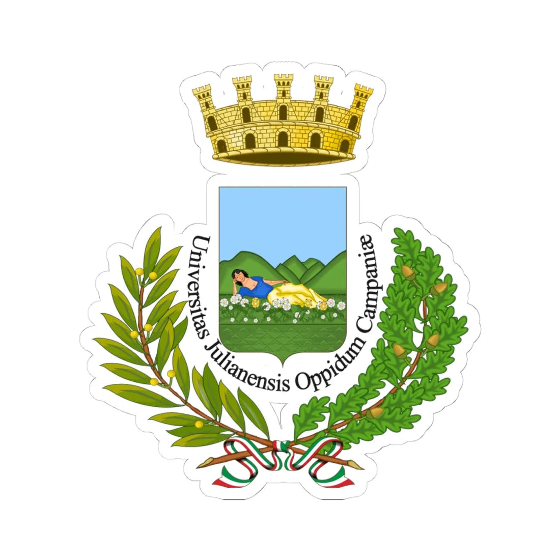 Giugliano in Campania-Stemma (Italy) (Coat of Arms) STICKER Vinyl Kiss-Cut Decal 4 Inch White - The Sticker Space