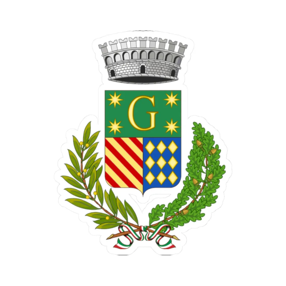 Giusvalla-Stemma (Italy) (Coat of Arms) STICKER Vinyl Kiss-Cut Decal 2 Inch White - The Sticker Space