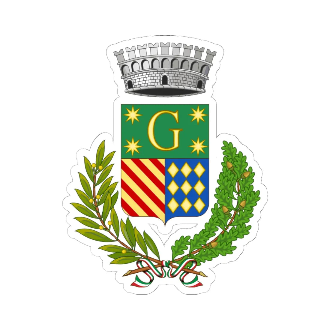 Giusvalla-Stemma (Italy) (Coat of Arms) STICKER Vinyl Kiss-Cut Decal 6 Inch White - The Sticker Space