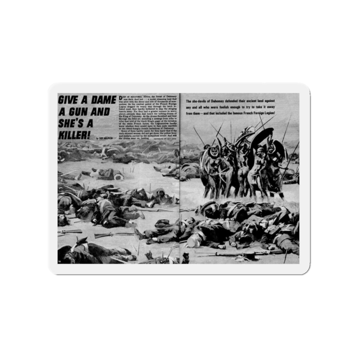 Give A Dame A Gun And She's A Killer, Real Men, February 1971 (Magazine Illustration) Refrigerator Magnet-2" x 2"-The Sticker Space