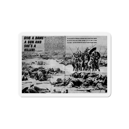 Give A Dame A Gun And She's A Killer, Real Men, February 1971 (Magazine Illustration) Refrigerator Magnet-4" x 4"-The Sticker Space