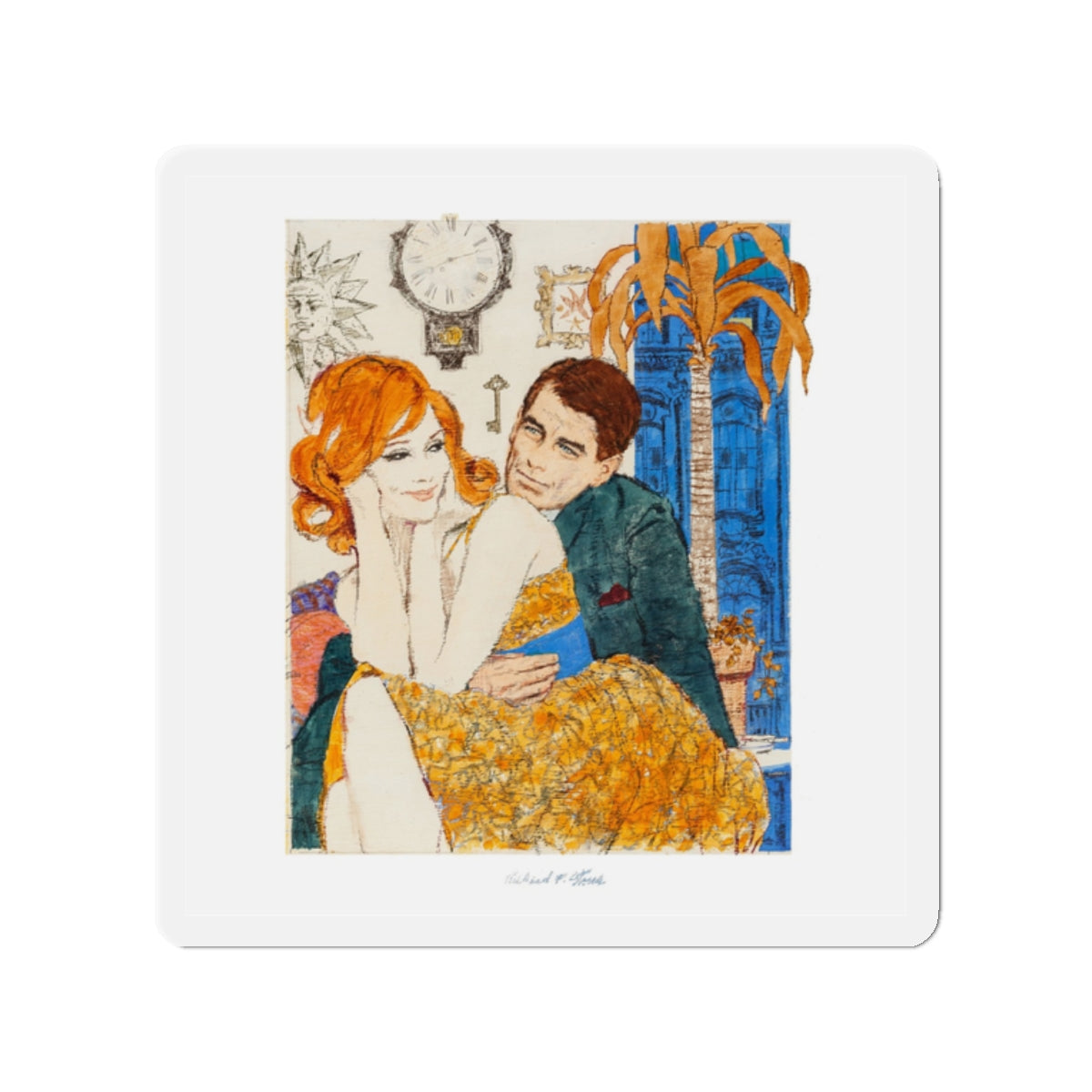 Glamourous Red Head Preliminary Artwork (1960) (Magazine Illustration) Refrigerator Magnet-2" x 2"-The Sticker Space