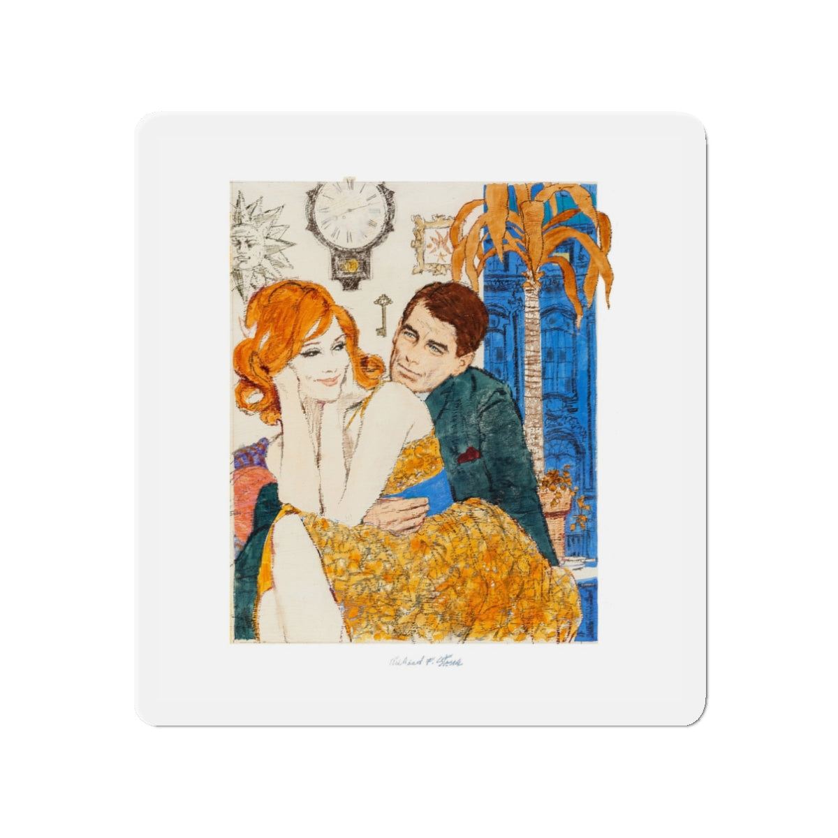 Glamourous Red Head Preliminary Artwork (1960) (Magazine Illustration) Refrigerator Magnet-3" x 3"-The Sticker Space