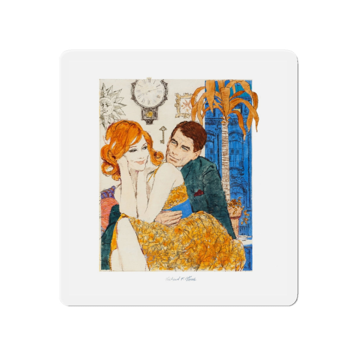 Glamourous Red Head Preliminary Artwork (1960) (Magazine Illustration) Refrigerator Magnet-4" x 4"-The Sticker Space