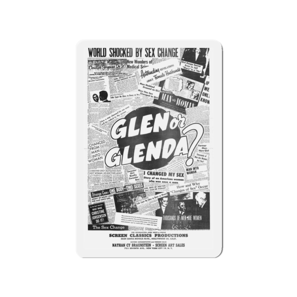 GLEN OR GLENDA (2) 1953 Movie Poster - Die-Cut Magnet-2" x 2"-The Sticker Space