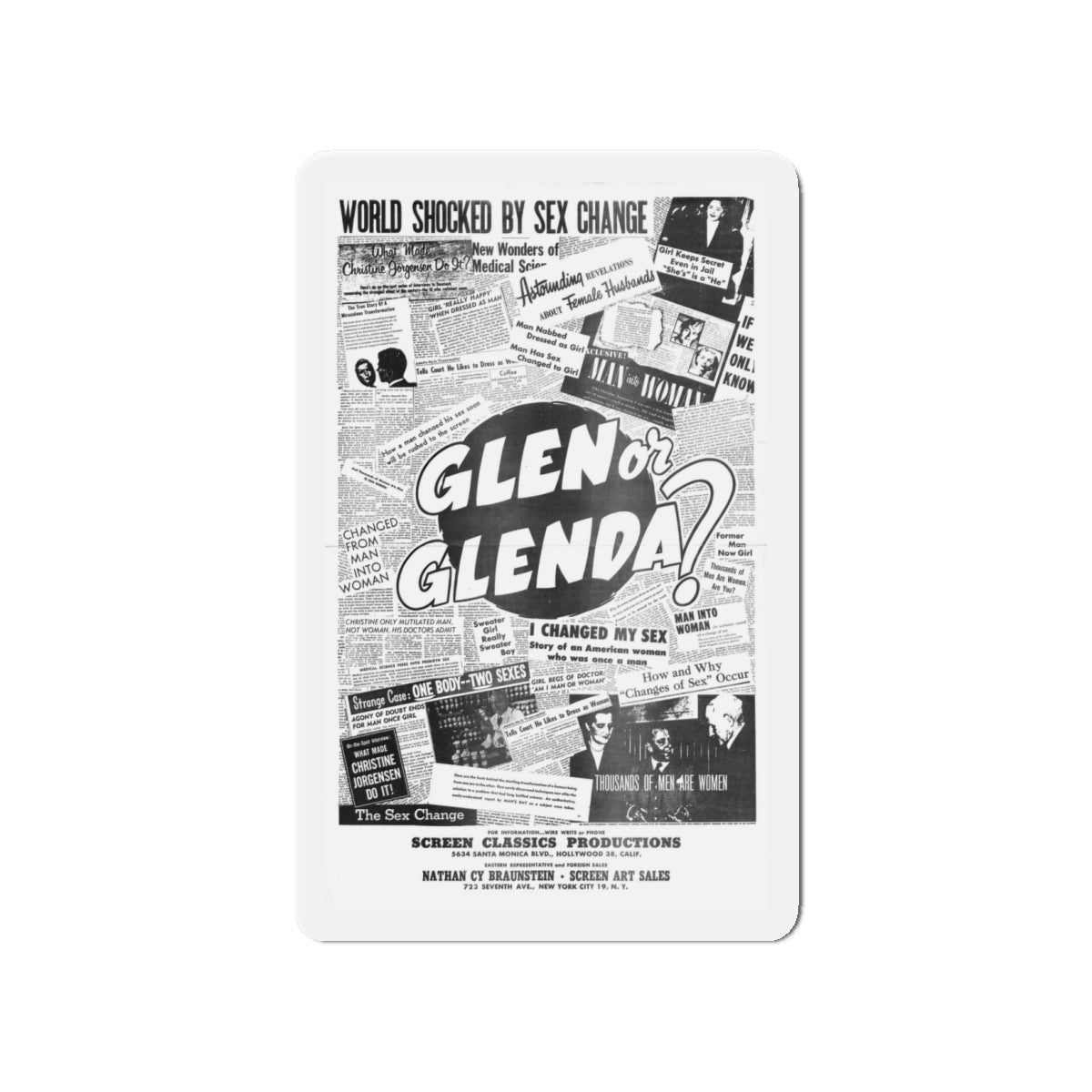 GLEN OR GLENDA (2) 1953 Movie Poster - Die-Cut Magnet-4" x 4"-The Sticker Space