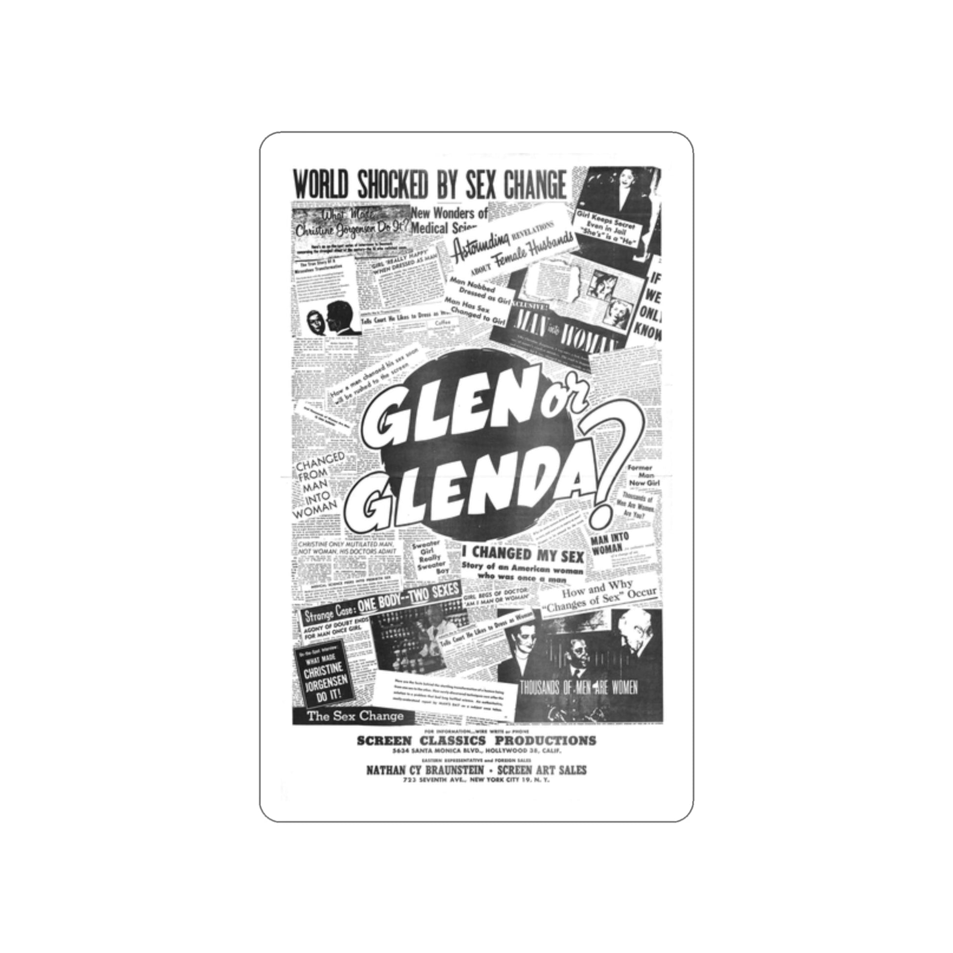 GLEN OR GLENDA (2) 1953 Movie Poster STICKER Vinyl Die-Cut Decal-2 Inch-The Sticker Space