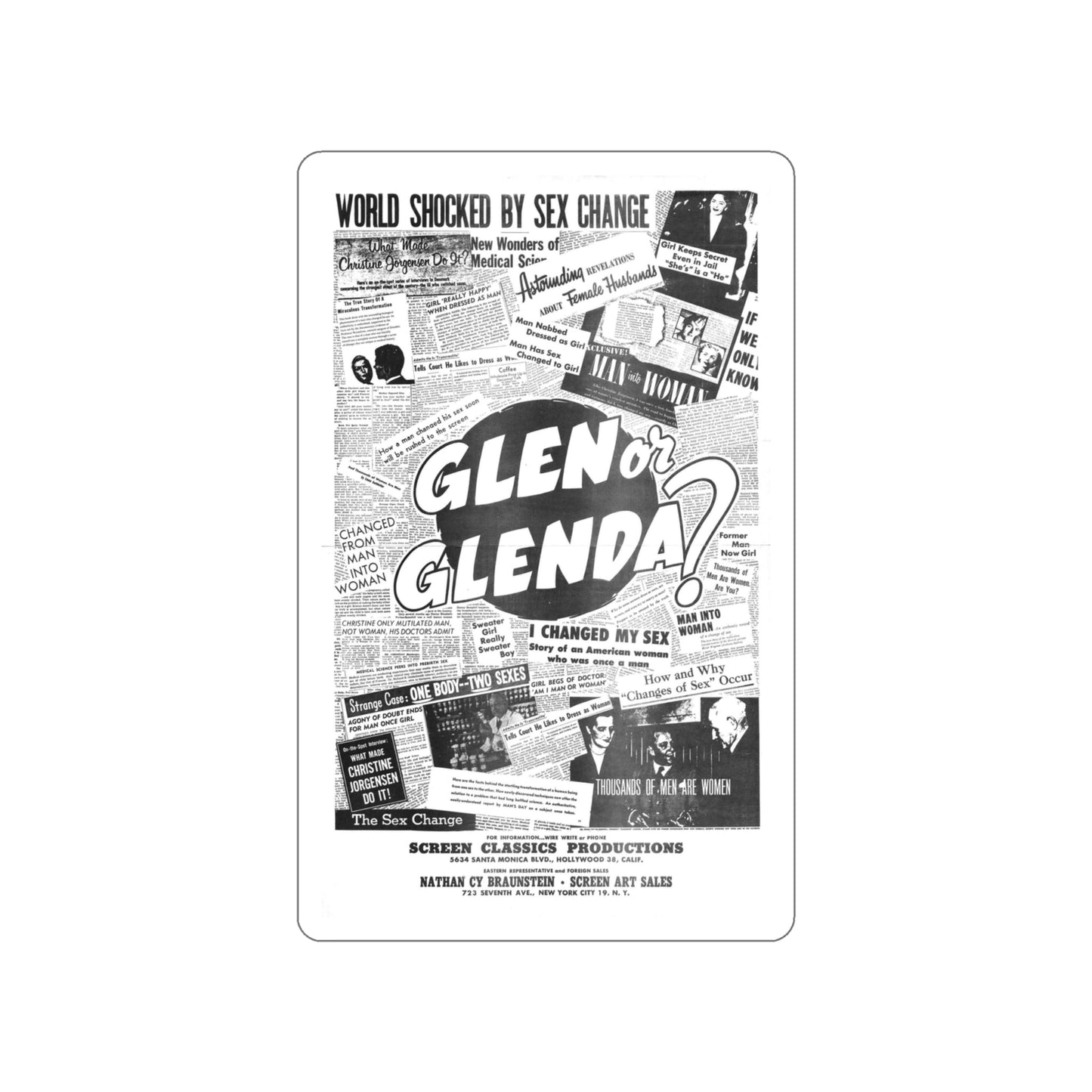 GLEN OR GLENDA (2) 1953 Movie Poster STICKER Vinyl Die-Cut Decal-4 Inch-The Sticker Space