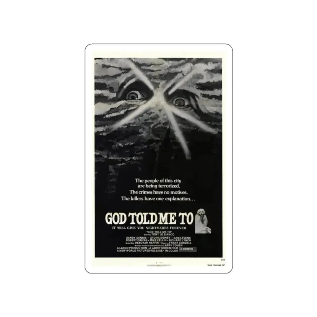 GOD TOLD ME TO 1976 Movie Poster STICKER Vinyl Die-Cut Decal 2 Inch - The Sticker Space