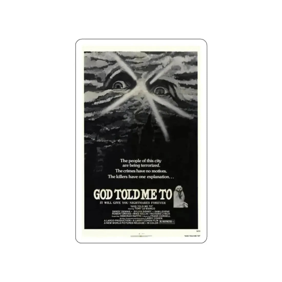 GOD TOLD ME TO 1976 Movie Poster STICKER Vinyl Die-Cut Decal - The Sticker Space