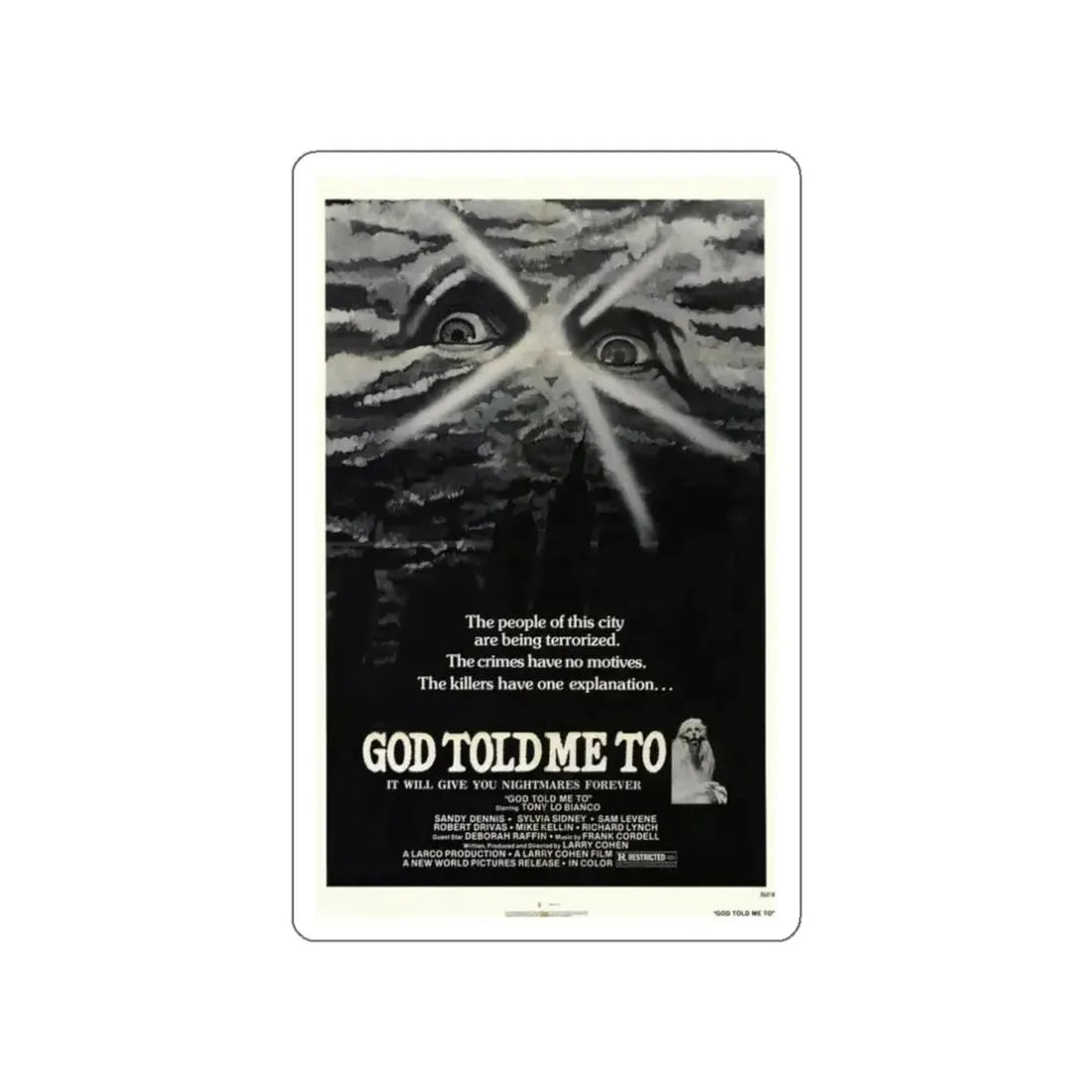 GOD TOLD ME TO 1976 Movie Poster STICKER Vinyl Die-Cut Decal - The Sticker Space