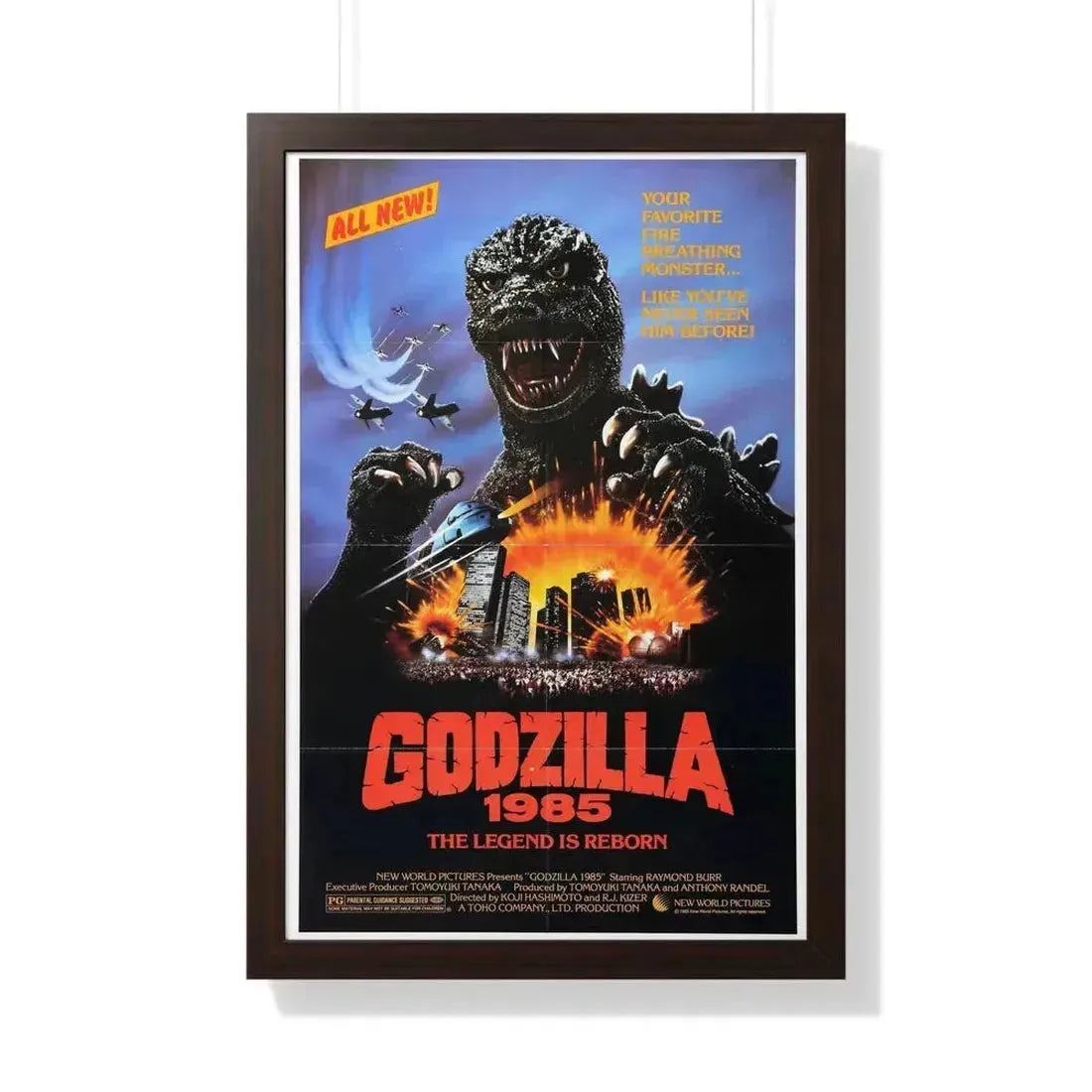 GODZILLA 1985 - Framed Movie Poster 20" x 30" Walnut - The Sticker Space