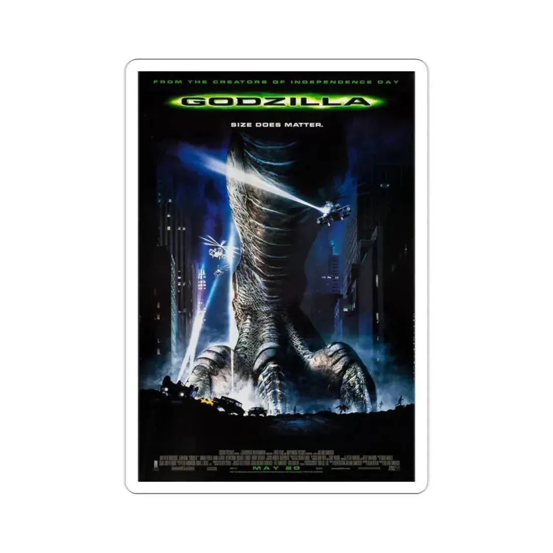 Godzilla 1998 Movie Poster STICKER Vinyl Die-Cut Decal 2 Inch - The Sticker Space