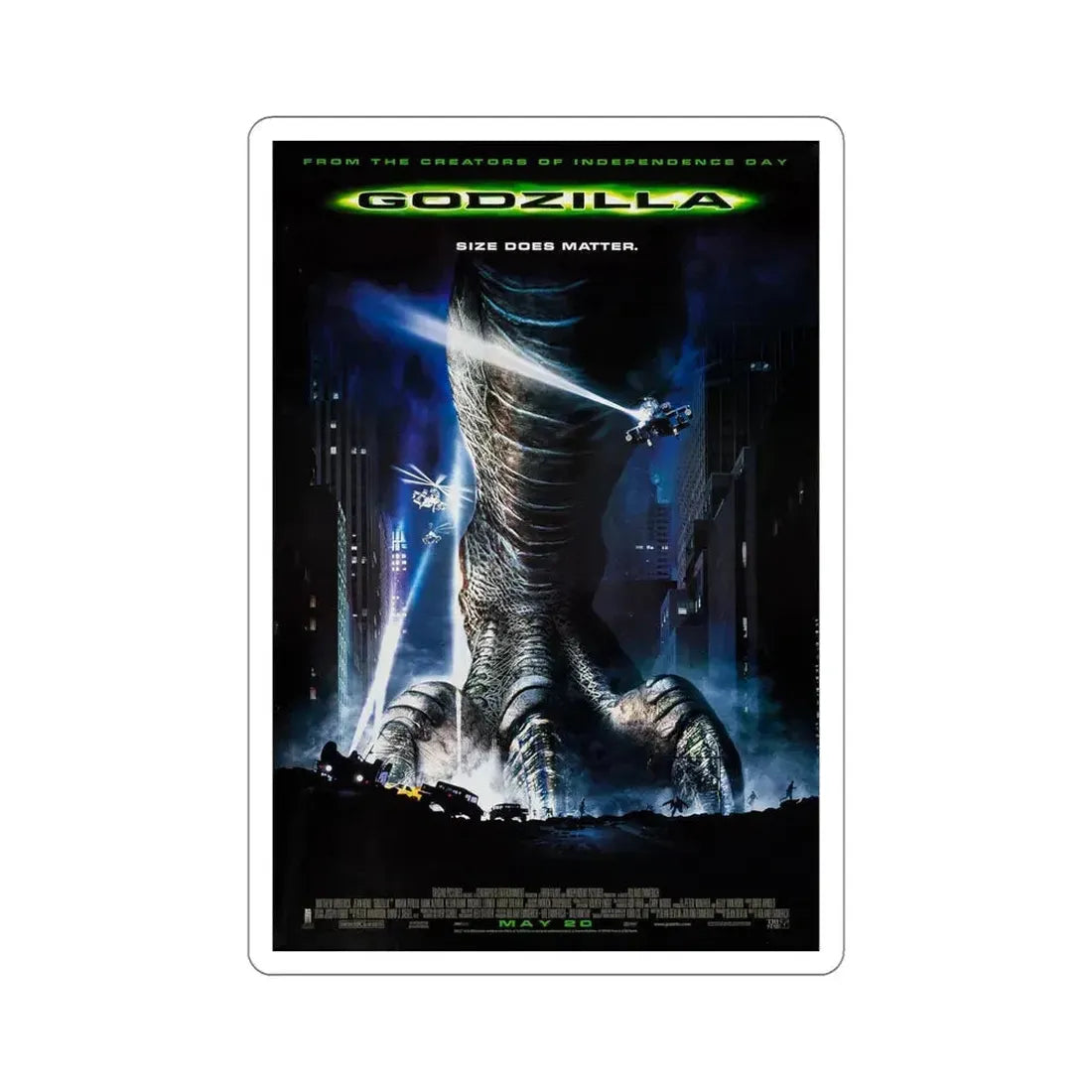 Godzilla 1998 Movie Poster STICKER Vinyl Die-Cut Decal 5 Inch - The Sticker Space