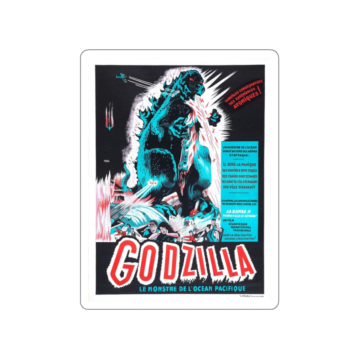 GODZILLA (FRENCH) 1954 Movie Poster STICKER Vinyl Die-Cut Decal-3 Inch-The Sticker Space