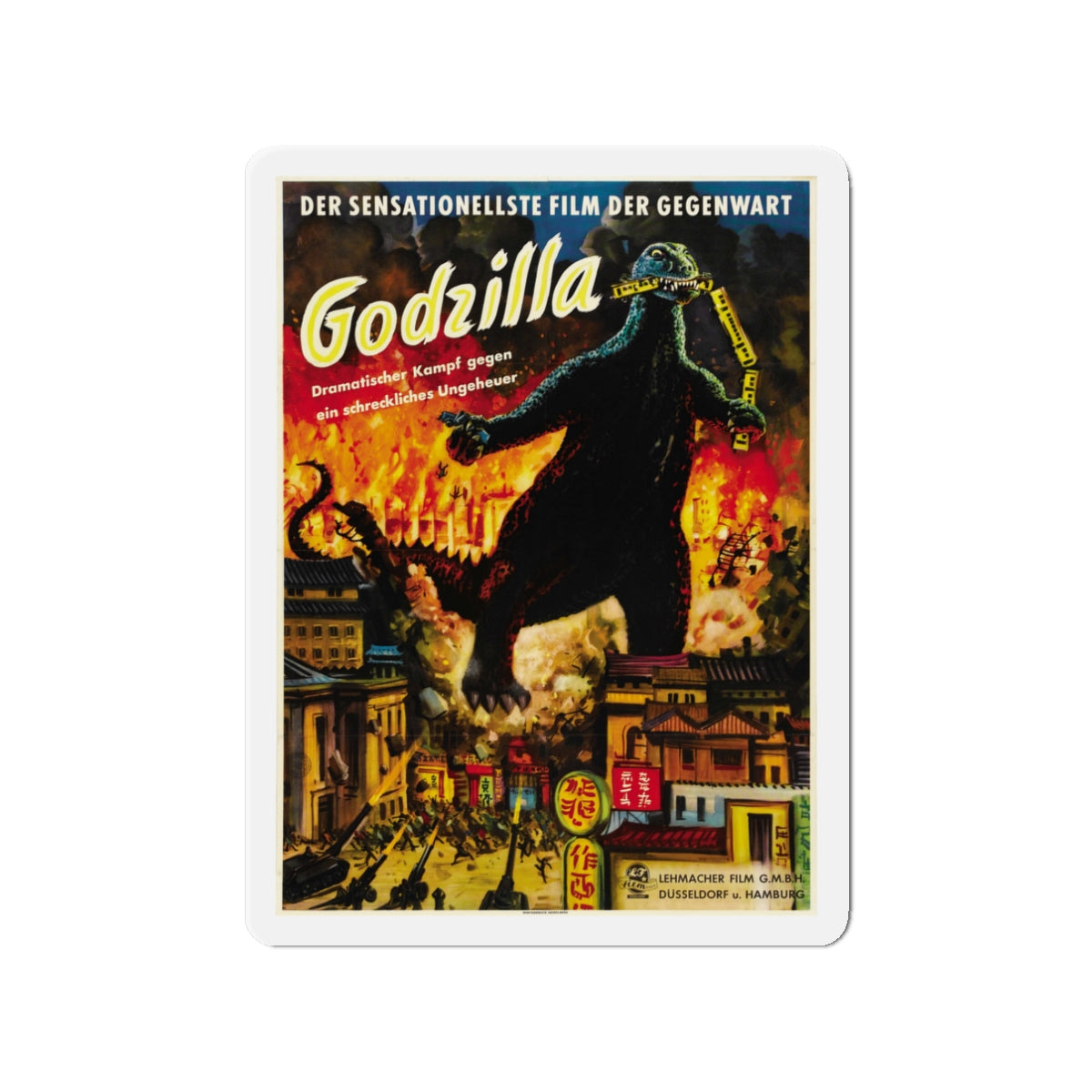 GODZILLA (GERMAN) 1954 Movie Poster - Die-Cut Magnet-3" x 3"-The Sticker Space