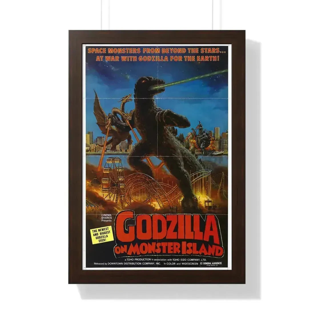 GODZILLA ON MONSTER ISLAND 1972 - Framed Movie Poster 16″ x 24″ Walnut - The Sticker Space
