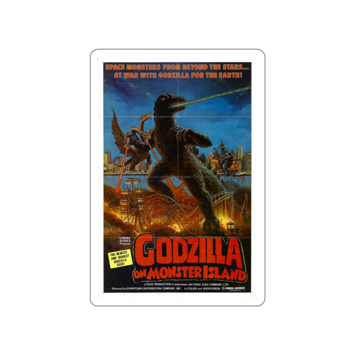 GODZILLA ON MONSTER ISLAND 1972 Movie Poster STICKER Vinyl Die-Cut Decal-2 Inch-The Sticker Space