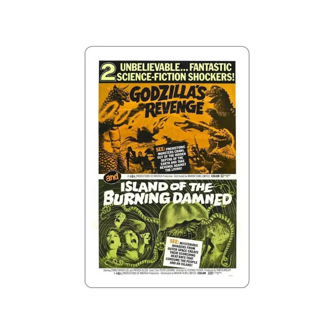 GODZILLA'S REVENGE + ISLAND OF THE BURNING DAMNED 1969 Movie Poster STICKER Vinyl Die-Cut Decal 5 Inch - The Sticker Space