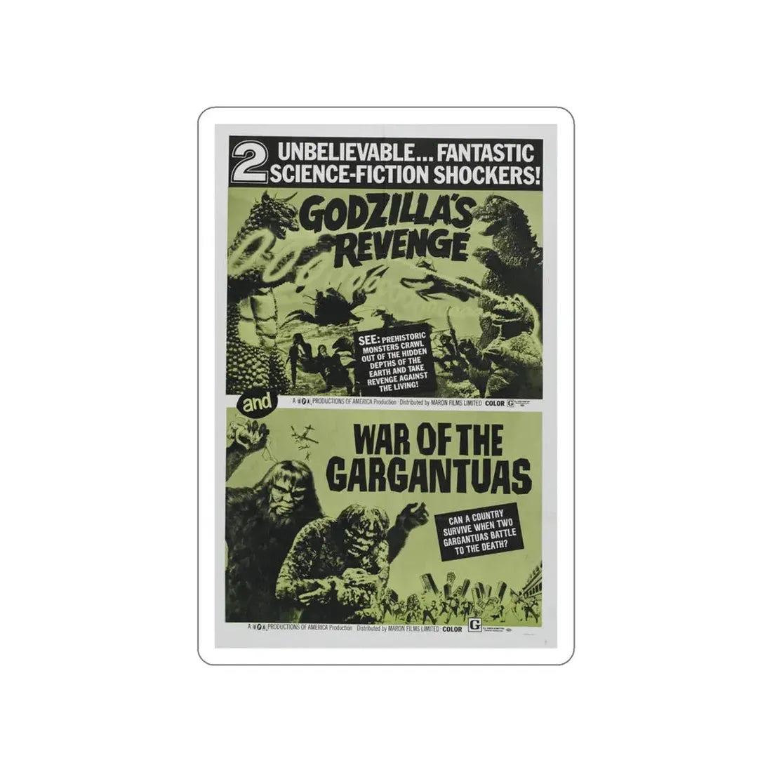 GODZILLA'S REVENGE + WAR OF THE GARGANTUAS 1969 Movie Poster STICKER Vinyl Die-Cut Decal 5 Inch - The Sticker Space