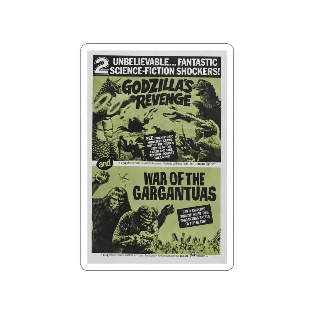 GODZILLA'S REVENGE + WAR OF THE GARGANTUAS 1969 Movie Poster STICKER Vinyl Die-Cut Decal 6 Inch - The Sticker Space