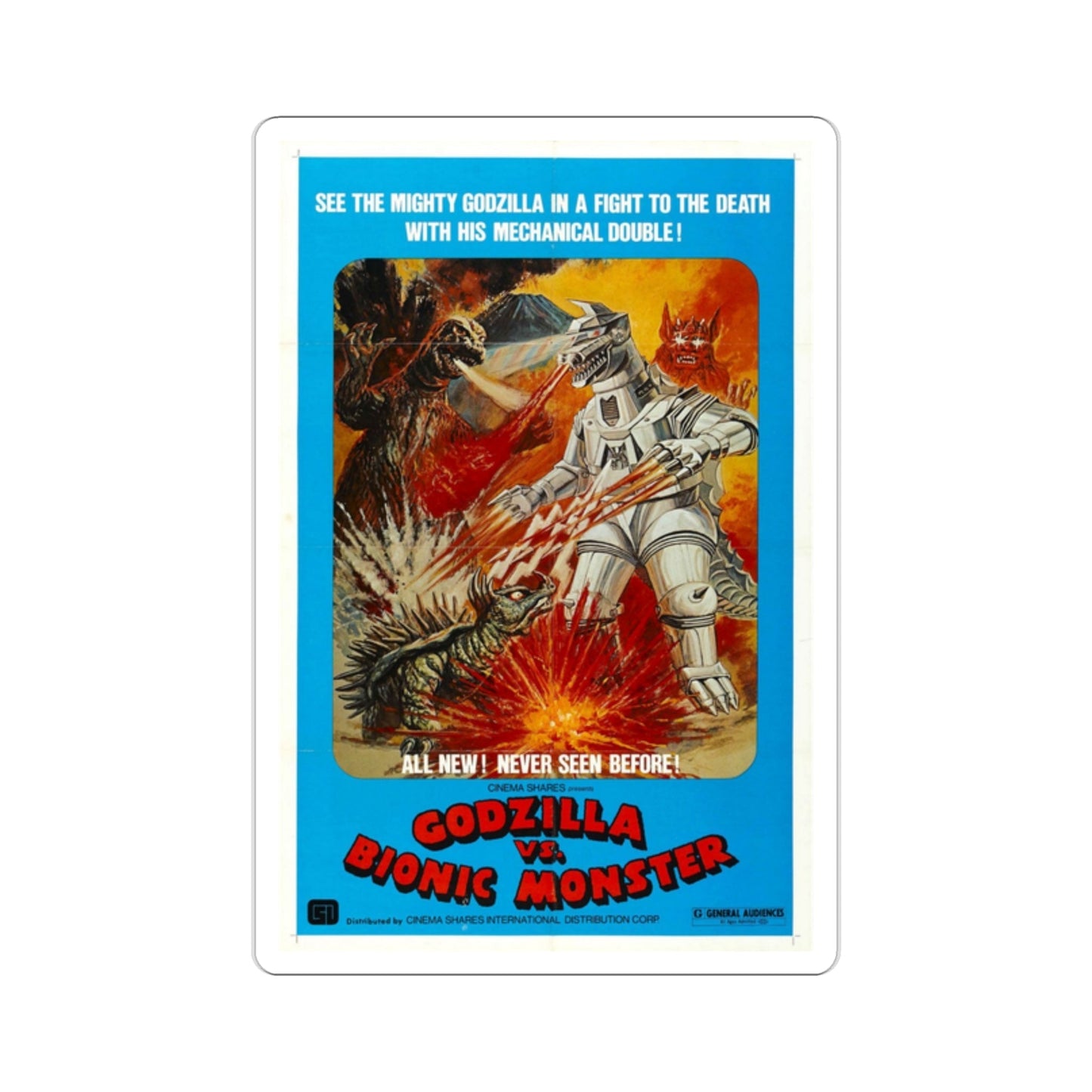 Godzilla vs Bionic Monster 1977 Movie Poster STICKER Vinyl Die-Cut Decal-2 Inch-The Sticker Space