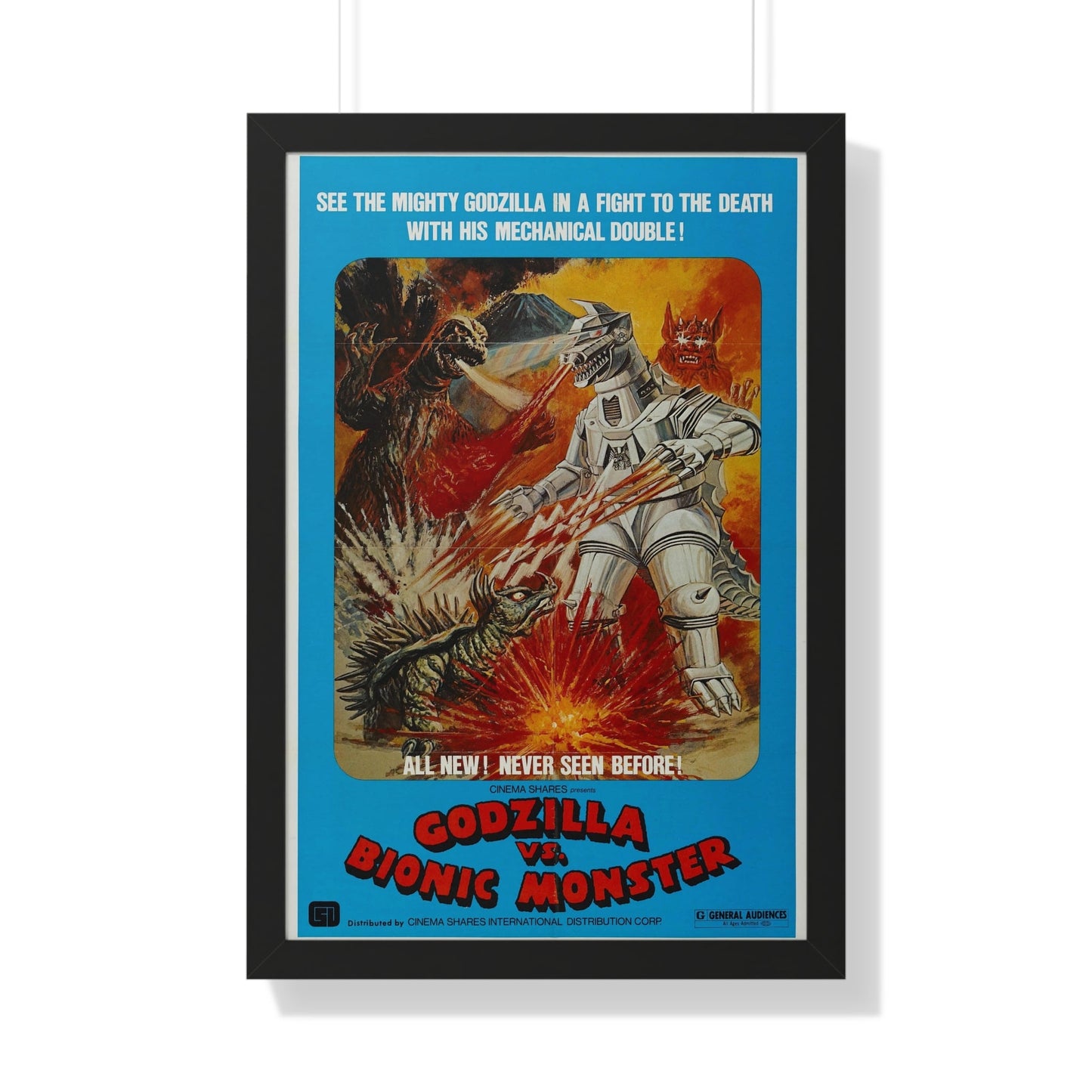 GODZILLA VS BIONIC MONSTER (GODZILLA VS MECHAGODZILLA) 1974 - Framed Movie Poster-20" x 30"-The Sticker Space