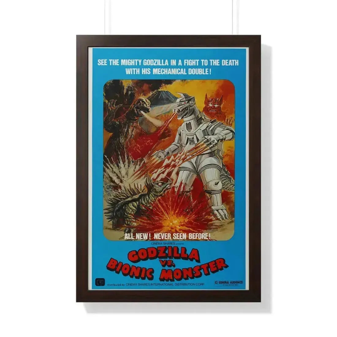 GODZILLA VS BIONIC MONSTER (GODZILLA VS MECHAGODZILLA) 1974 - Framed Movie Poster 20" x 30" Walnut - The Sticker Space