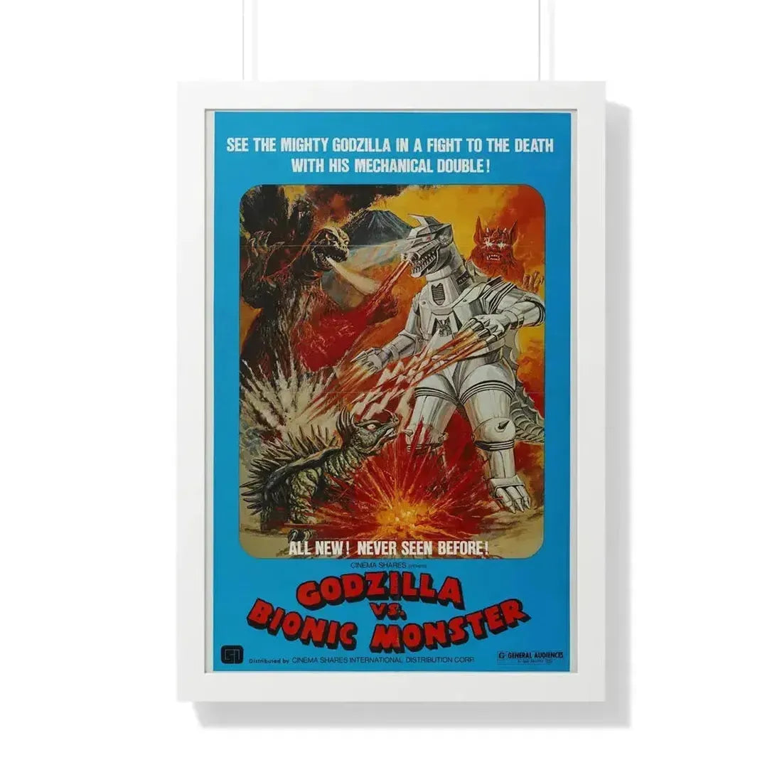 GODZILLA VS BIONIC MONSTER (GODZILLA VS MECHAGODZILLA) 1974 - Framed Movie Poster 20" x 30" White - The Sticker Space